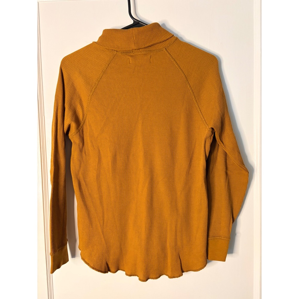Everlane Organic Cotton Waffle Knit Turtleneck Mustard Yellow Lettuce Hem M - Picture 5 of 5